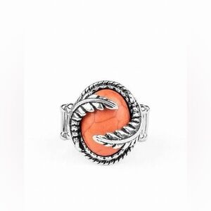 ❣️Silver and orange crackle stone leaf pattern ring❣️*